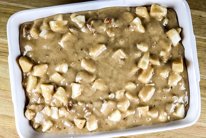 Apple Cake Batter in Baking Dish