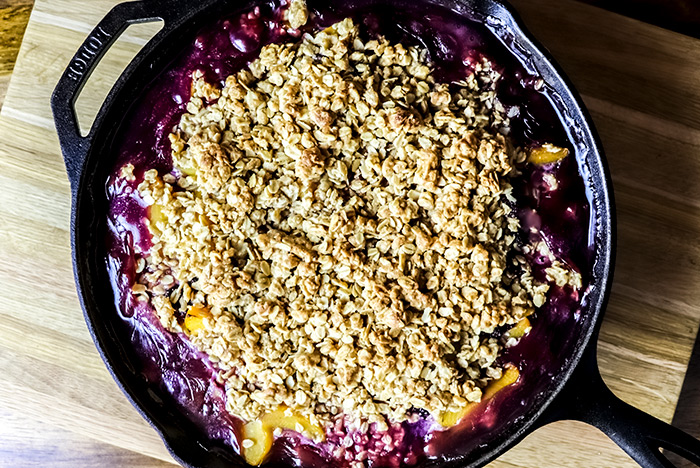 Peach & Blackberry Crisp in Cast Iron Skillet