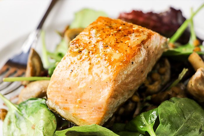 Garlic Mushroom & Lentil Pan Fried Salmon Recipe by Gordon Ramsay