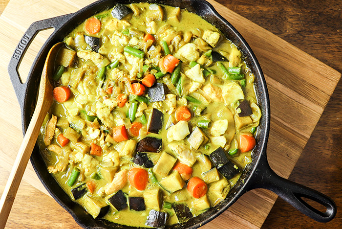 Seafood Curry in Cast Iron Skillet