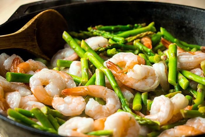 Asparagus & Shrimp in Skillet