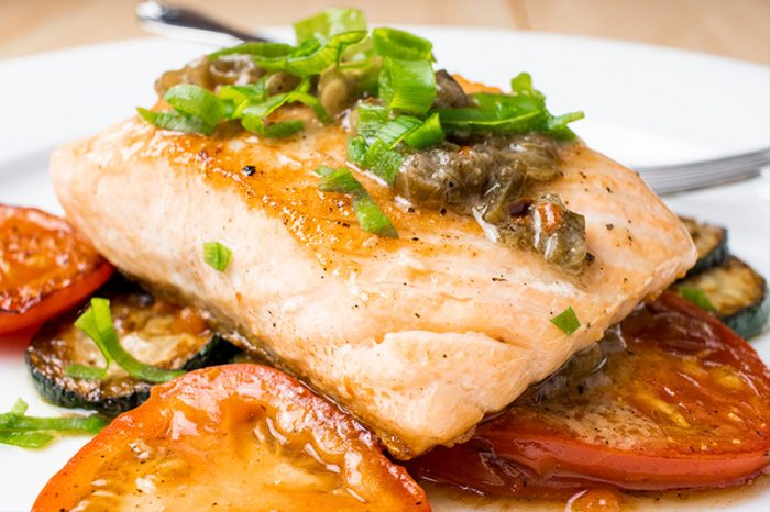 Salmon Fillet with Fried Tomatoes