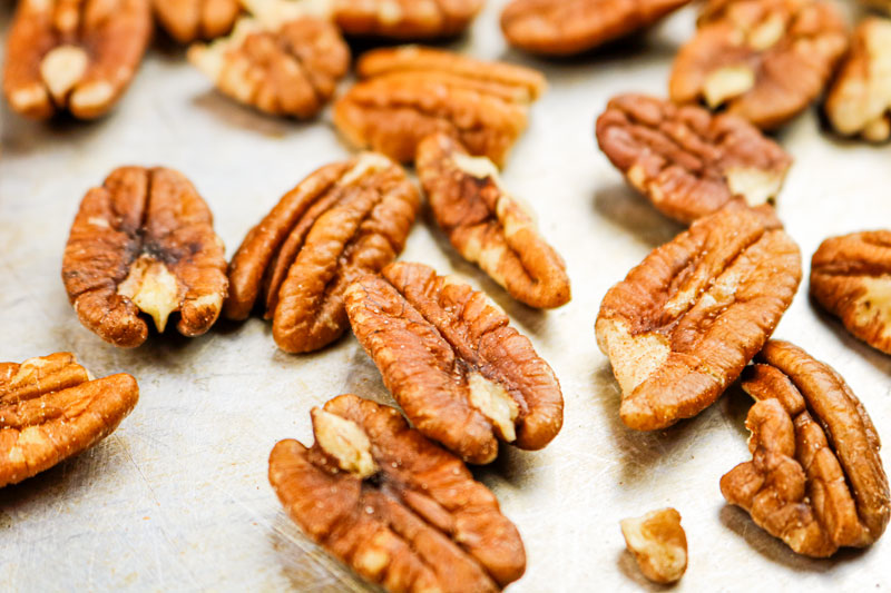 Toasted Pecans On A Baking Sheet