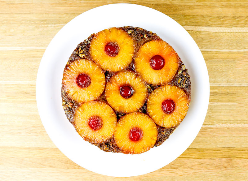 An Overhead View Of An Upside Down Pineapple Cake