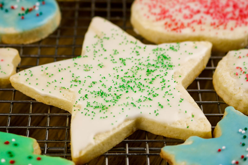 Iced Sugar Cookies On A Cooling Rack